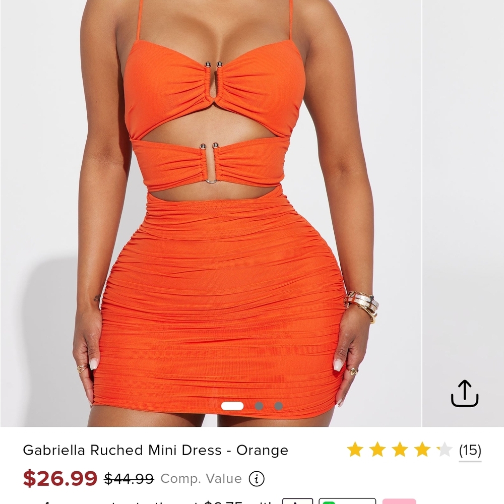 Elegant Orange Ruched Dress